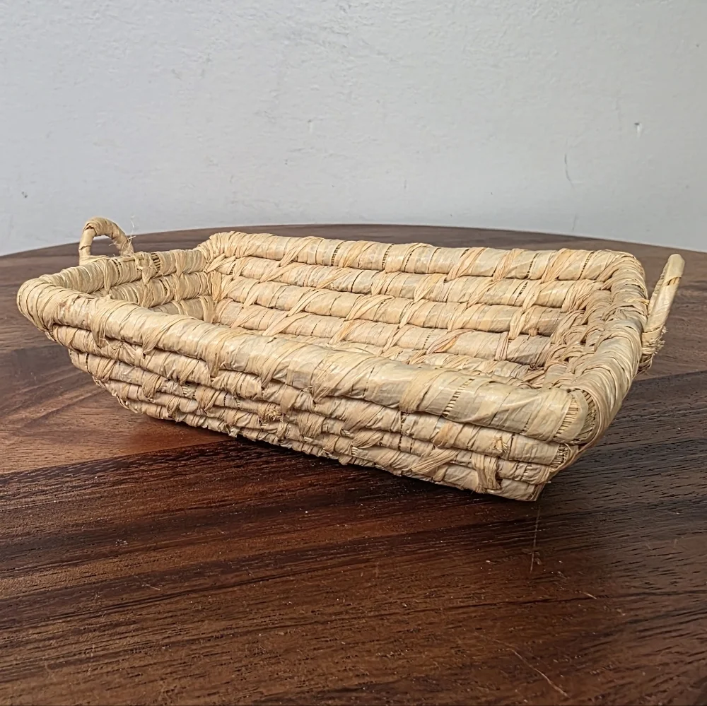Handwoven Mini Rectangular Seagrass Serving Tray - Natural Small Trinket Tray